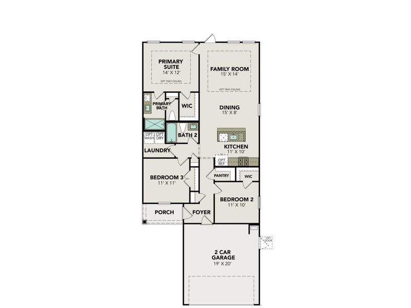 2D floor plan layout for the The Comal F by Davidson Homes LLC in Liberty Estates, Cleveland, TX (Image 3). 2D floor plan layout for the The Comal F by Davidson Homes LLC in Liberty Estates, Cleveland, TX (Image 3).
