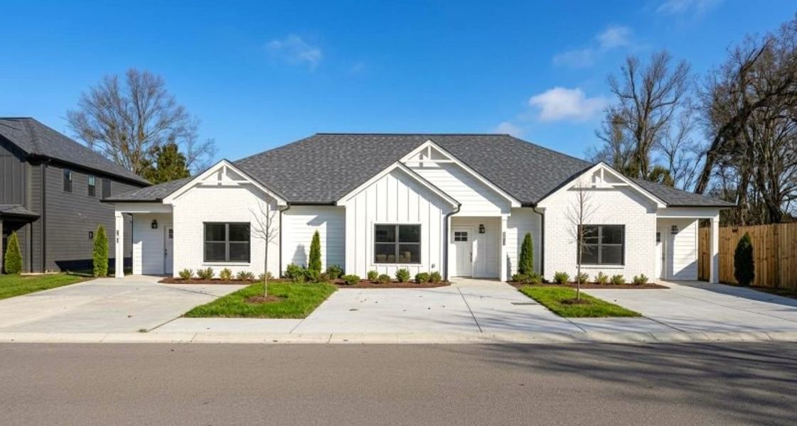 Front exterior of a new home in The Nassau, Chattanooga, TN, highlighting curb appeal (Image 23). Front exterior of a new home in The Nassau, Chattanooga, TN, highlighting curb appeal (Image 23).