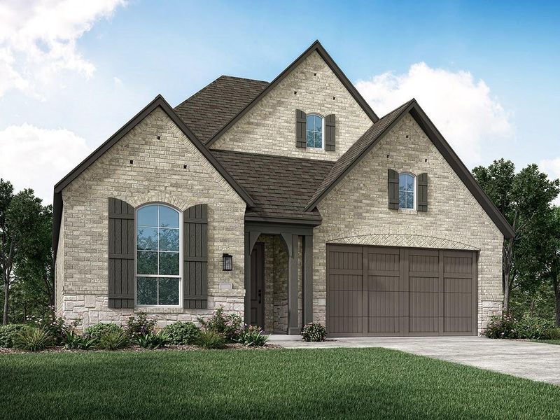 Front exterior of a new home in Elyson: 55ft. lots, Katy, TX, highlighting curb appeal (Image 1). Front exterior of a new home in Elyson: 55ft. lots, Katy, TX, highlighting curb appeal (Image 1).
