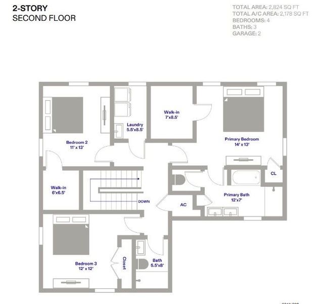 2D floor plan layout for the Model 2 Story by Onx Homes in On Villa Pass, Mascotte, FL (Image 6).
