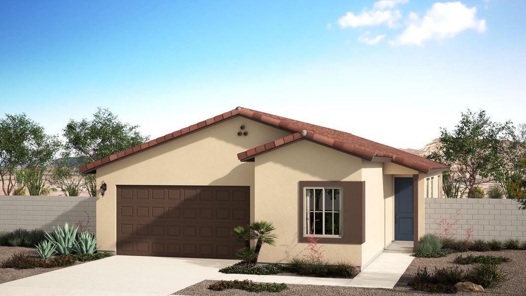 Front exterior of a new home in Citrus Park, Goodyear, AZ, highlighting curb appeal (Image 1). Front exterior of a new home in Citrus Park, Goodyear, AZ, highlighting curb appeal (Image 1).