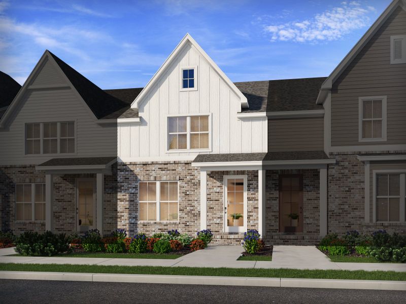 Front exterior of a new home in Greystone - Vista Townhomes, Smyrna, TN, highlighting curb appeal (Image 1).