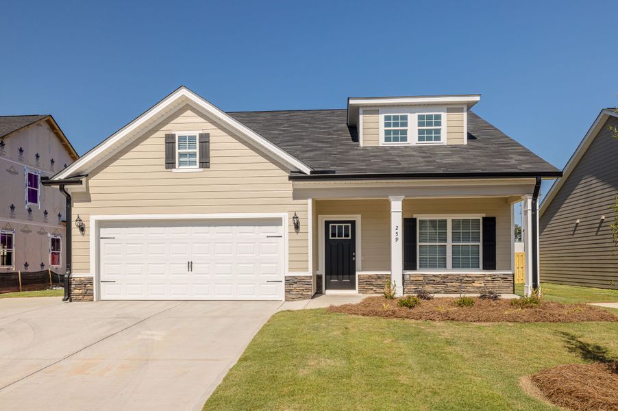 Front exterior of a new home in The Sanctuary, Aiken, SC, highlighting curb appeal (Image 2). Front exterior of a new home in The Sanctuary, Aiken, SC, highlighting curb appeal (Image 2).