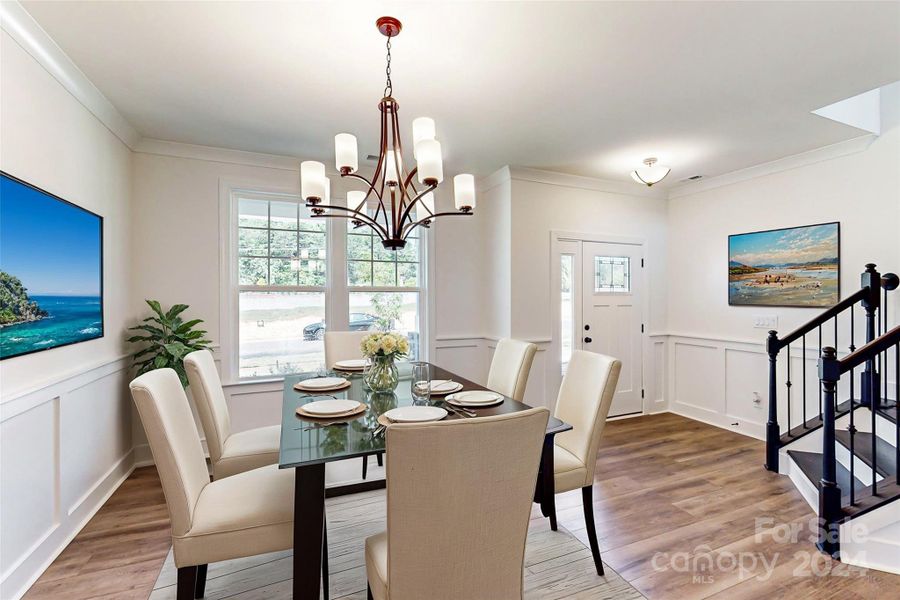 Dining room shown with virtual staging