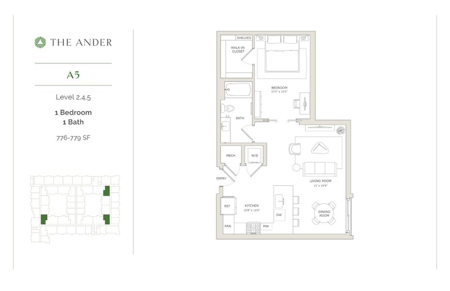 2D floor plan layout for the A5 by Ledgestone Development Group in The Ander, Austin, TX (Image 1).