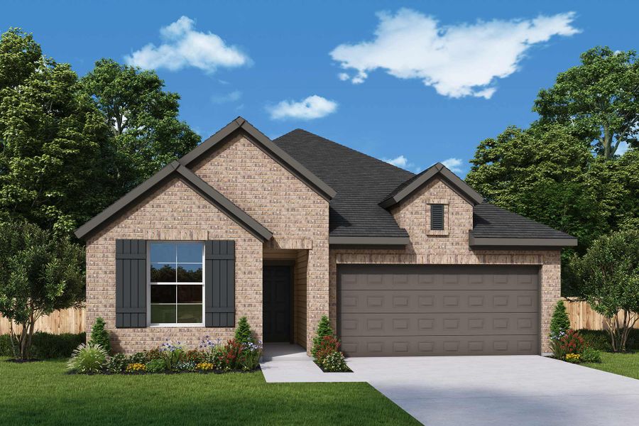 Front exterior of a new home in Brookewater - Terrace Collection, Rosenberg, TX, highlighting curb appeal (Image 10). Front exterior of a new home in Brookewater - Terrace Collection, Rosenberg, TX, highlighting curb appeal (Image 10).