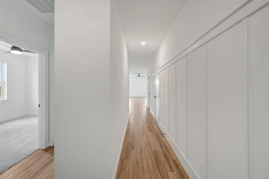 Inviting foyer with decorative feature wall