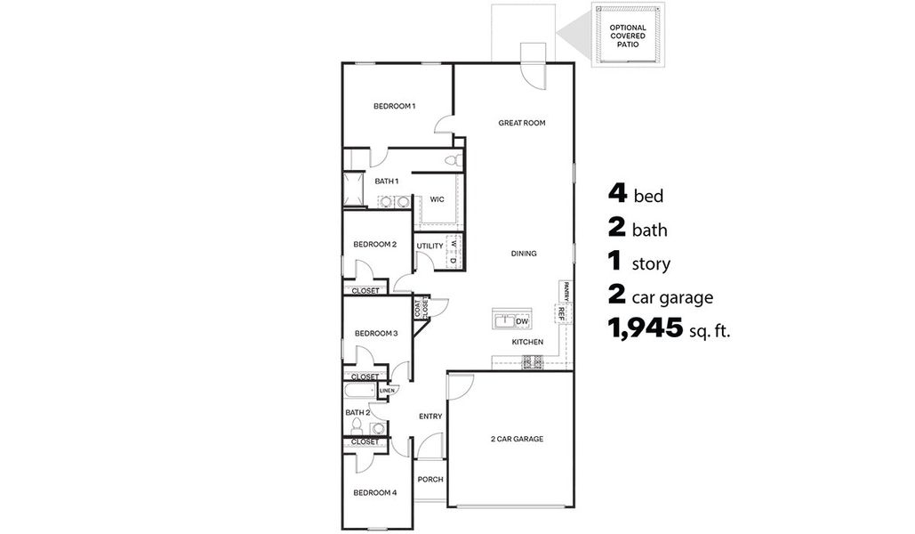2D floor plan layout for the Gaven - H35G by D.R. Horton in Hanson Ridge, Vail, AZ (Image 3).