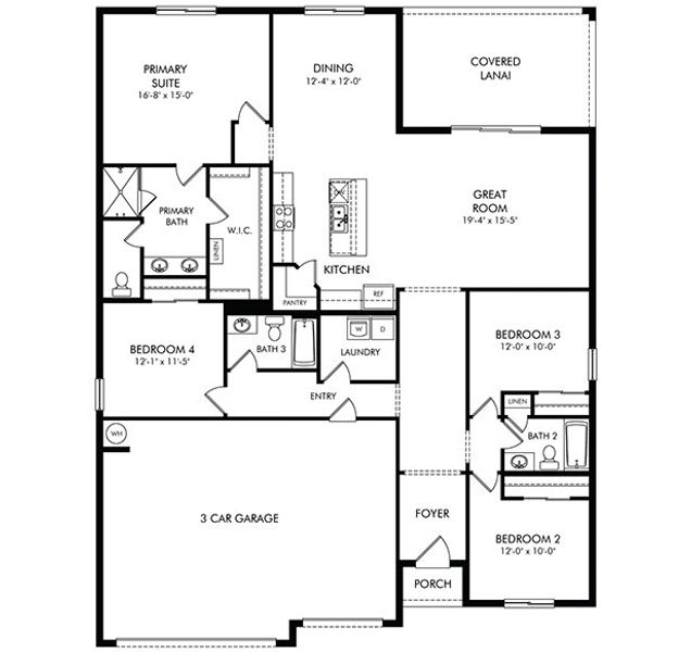 2D floor plan layout for the Chesapeake by Meritage Homes in Oakfield Trails - Signature Series, Parrish, FL (Image 3).