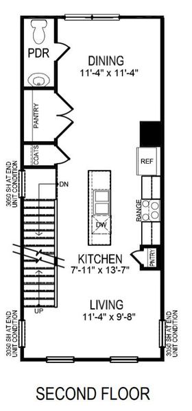 2D floor plan layout for the Carlton by D.R. Horton in Kingman Townhomes, Charlotte, NC (Image 4).