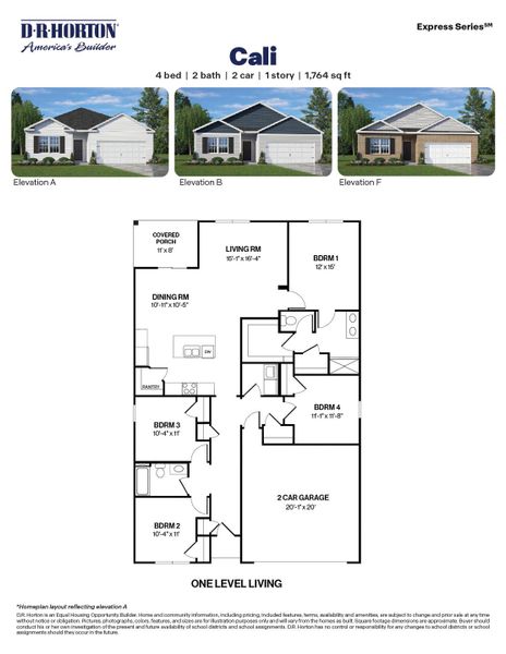 2D floor plan layout for the Cali by D.R. Horton in The Manors at Riley's Meadow, Haw River, NC (Image 3).