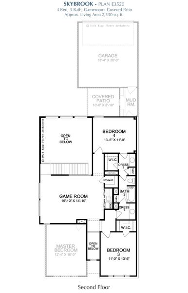 2D floor plan layout for the Skybrook by Landon Homes in Fields - East Village, Frisco, TX (Image 4).