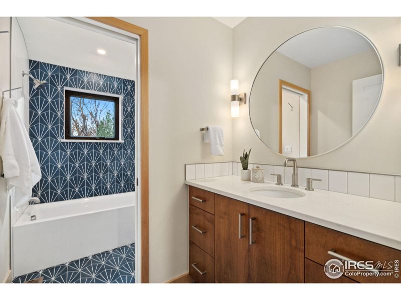 Upstairs Bathroom with Custom Tile and Heated Floors