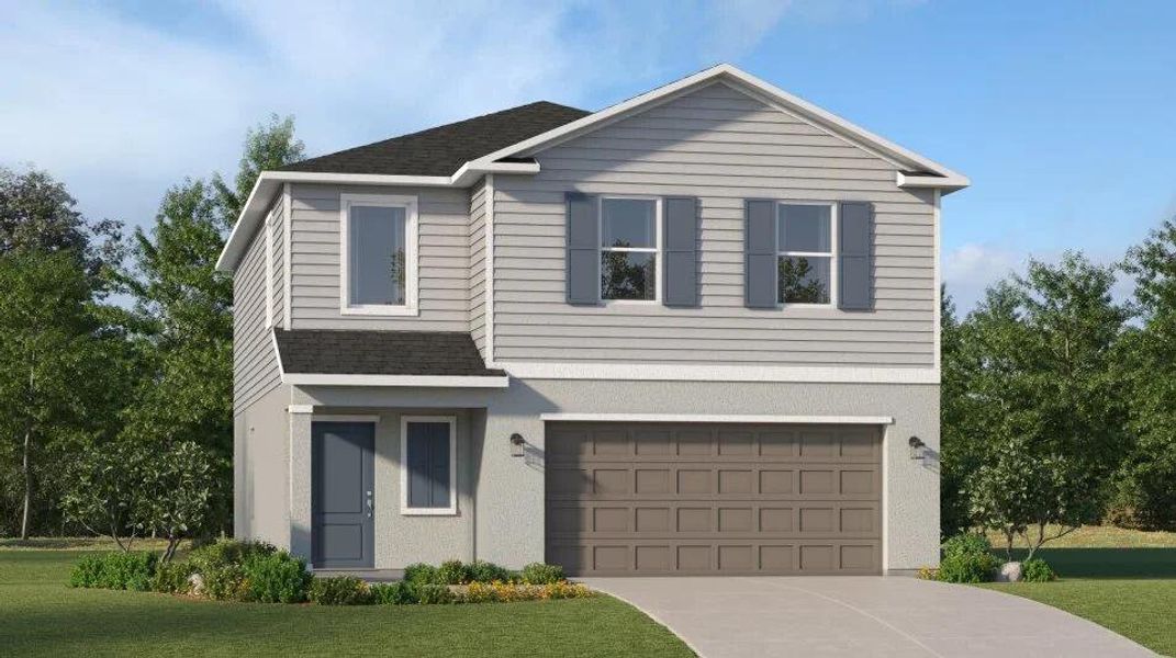 Front exterior of a new home in Brystol at Wylder: The Arbor Collection, Port St. Lucie, FL, highlighting curb appeal (Image 1). Front exterior of a new home in Brystol at Wylder: The Arbor Collection, Port St. Lucie, FL, highlighting curb appeal (Image 1).