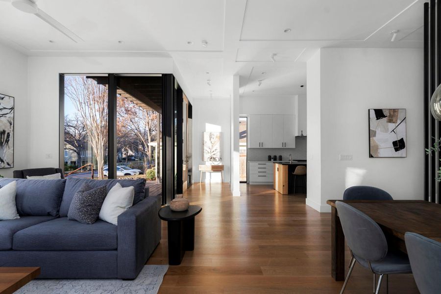Living area featuring dark wood finished floors