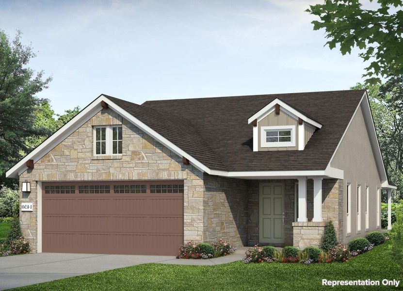 Front exterior of a new home in Clear Creek, Round Rock, TX, highlighting curb appeal (Image 1).