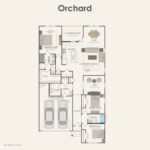 2D floor plan layout for the Orchard by Pulte Homes in Whitewing Trails, Princeton, TX (Image 4).