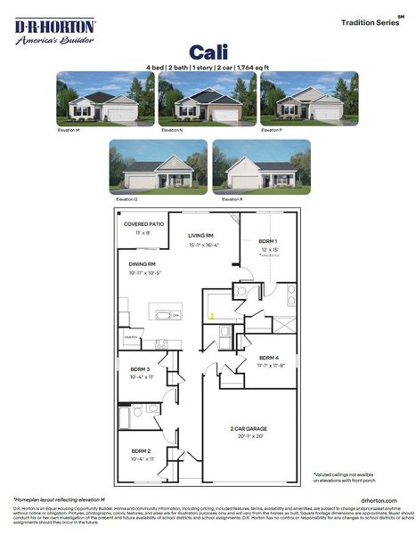 2D floor plan layout for the Cali by D.R. Horton in West New Bern, New Bern, NC (Image 3).