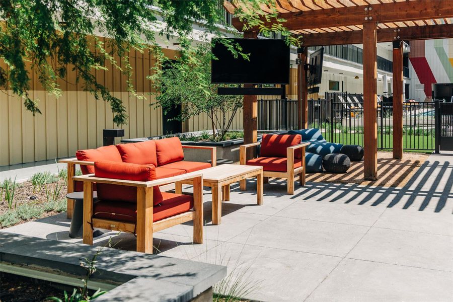 Exterior details and patio area of a home in Congress Lofts Saint Elmo, Austin (Image 2).