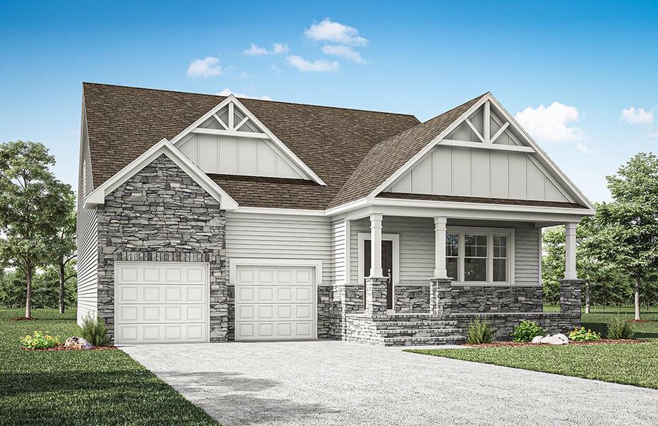 Representative exterior photo of a completed home built from the Mitchell by Eastwood Homes in Waterford Commons, Rock Hill, SC (Image 2). Representative exterior photo of a completed home built from the Mitchell by Eastwood Homes in Waterford Commons, Rock Hill, SC (Image 2).