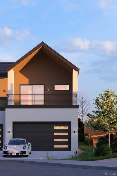 Rendering of new luxury home coming soon showcasing multiple outdoor entertainment areas with panoramic mountain views.