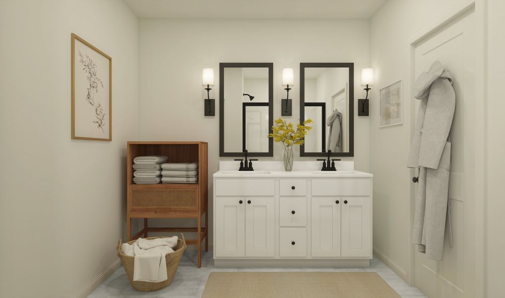 Primary bath with matte black hardware and fixtures