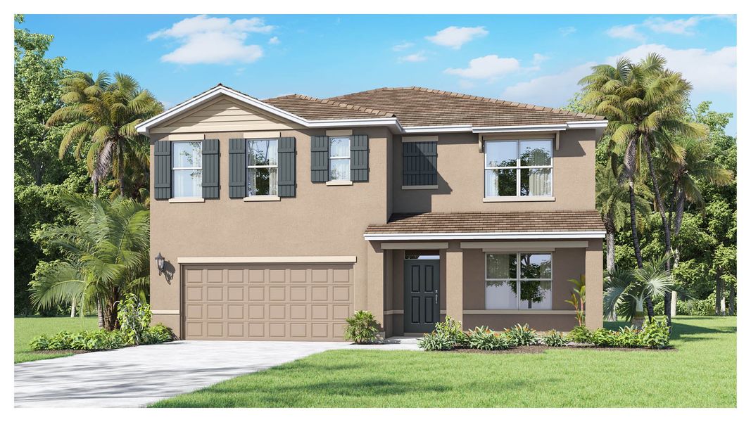 Representative exterior photo of a completed home built from the Hayden by D.R. Horton in Okeechobee Spot Lots, Okeechobee, FL (Image 4).