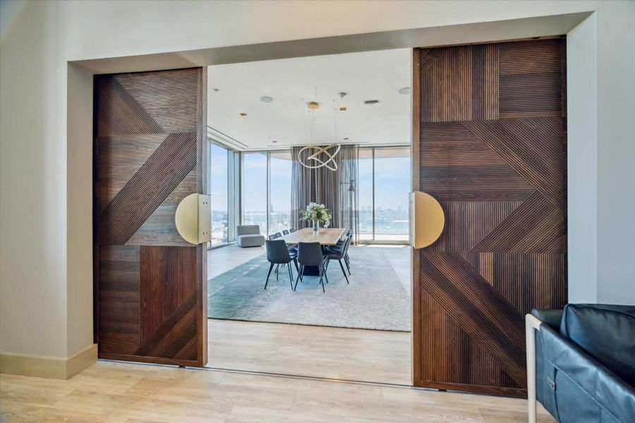 There is also a catering kitchen and large dining table connected to the resident lounge.