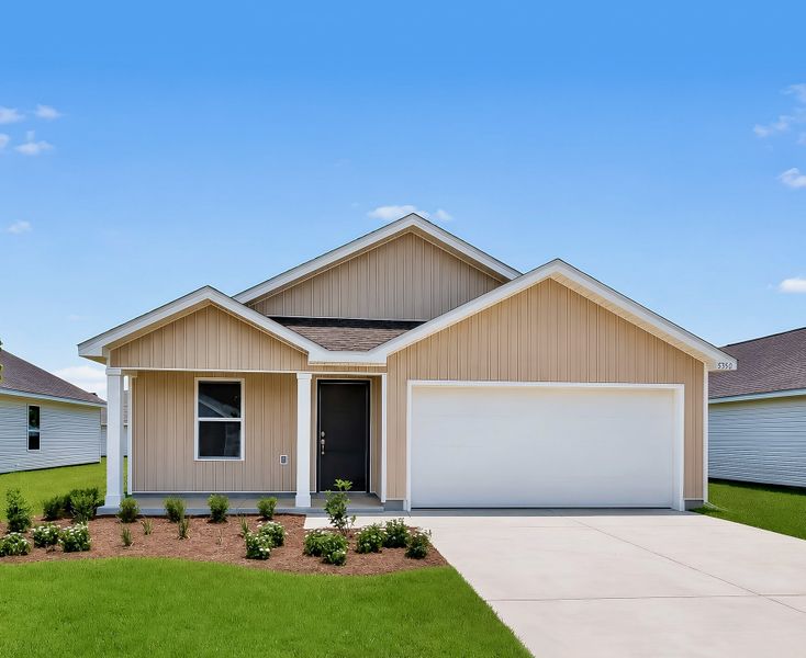 Front exterior of a new home in Horizon's Edge, Milton, FL, highlighting curb appeal (Image 1). Front exterior of a new home in Horizon's Edge, Milton, FL, highlighting curb appeal (Image 1).