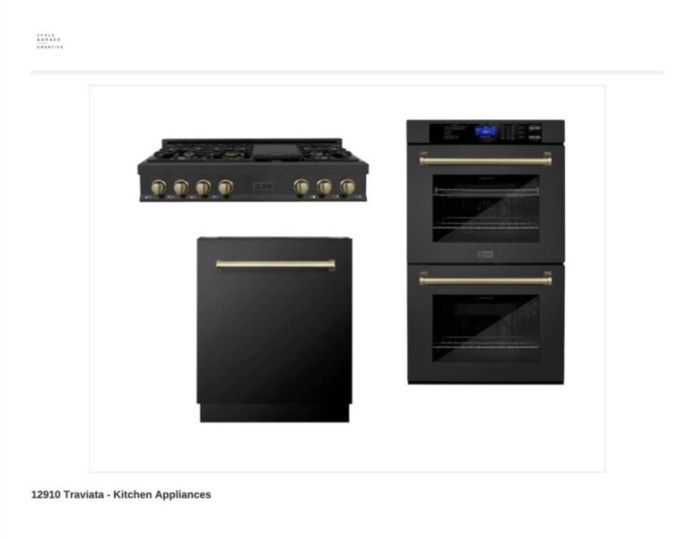 Outfitted with a professional-grade appliance suite, including a 6-burner gas range, double wall ovens, and panel-ready dishwasher. All in matte finishes with brass hardware. Built for culinary excellence and contemporary appeal.
