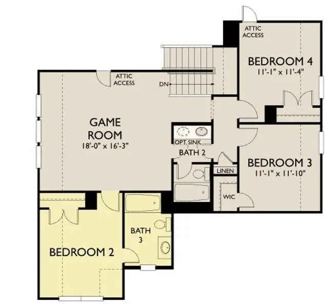 2D floor plan layout of this home in Berry Creek Highlands, Georgetown, TX (Image 2).