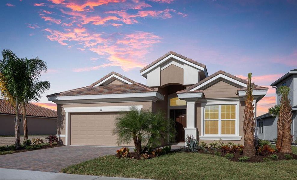 Front exterior of a new home in Marina Del Palma, Palm Coast, FL, highlighting curb appeal (Image 26).
