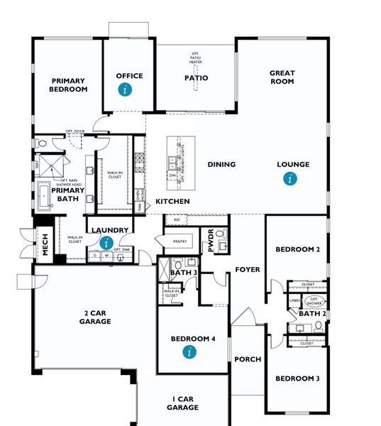 2D floor plan layout for the Plan 6002 by Shea Homes in Symmetry at Magnolia, Chandler, AZ (Image 1).