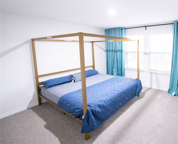 Light-colored wall-to-wall carpeting complements the bright white walls and trim Light-colored wall-to-wall carpeting complements the bright white walls and trim