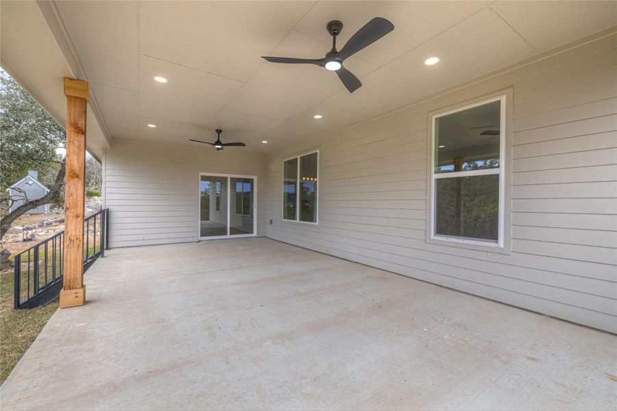 View of patio with ceiling fan