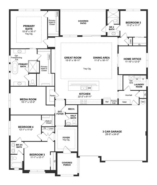 2D floor plan layout for the Carson by K. Hovnanian® Homes in Eden Preserve, Altamonte Springs, FL (Image 5).