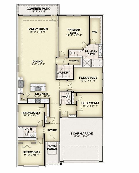 2D floor plan layout of this home in Creekside, Royse City, TX (Image 5). 2D floor plan layout of this home in Creekside, Royse City, TX (Image 5).