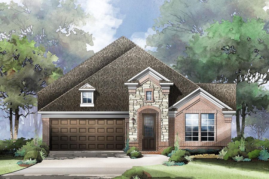 Representative exterior photo of a completed home built from the Grand Whitehall II by Grand Homes in Grand Oaks, Celina, TX (Image 29).