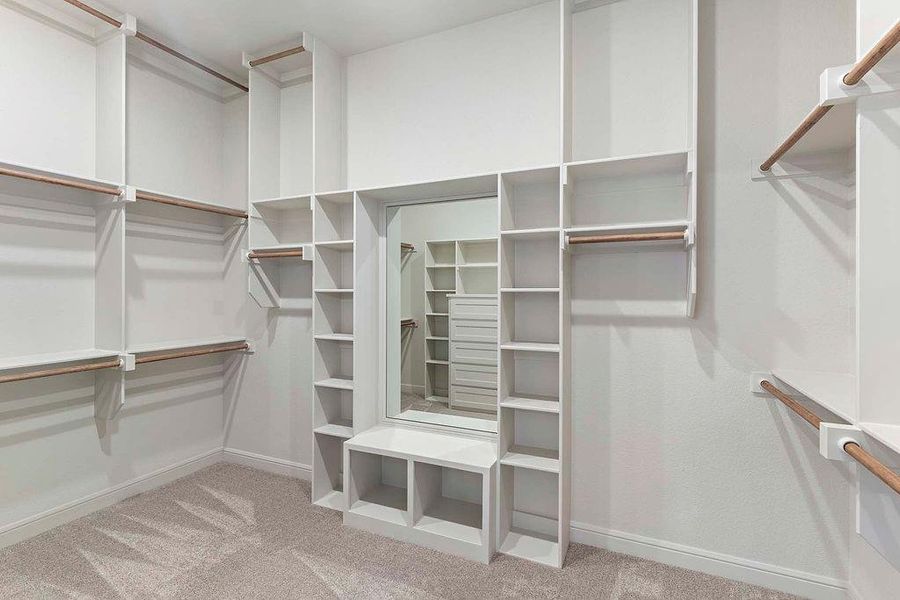 Walk in closet with light carpet