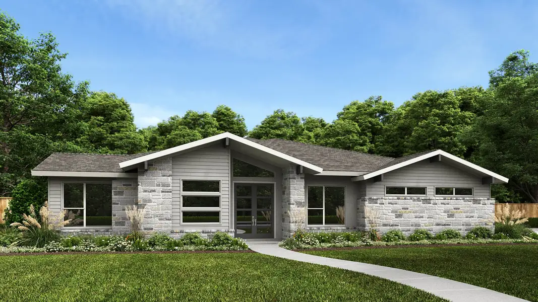 Representative exterior photo of a completed home built from the 3317A by Perry Homes in Vintage Oaks, New Braunfels, TX (Image 2). Representative exterior photo of a completed home built from the 3317A by Perry Homes in Vintage Oaks, New Braunfels, TX (Image 2).