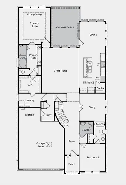 Gourmet kitchen 2, media room, 12' pop-up ceiling at primary suite, covered patio 1, slide-in-tub at owner's bath, and shower at bath 2. Gourmet kitchen 2, media room, 12' pop-up ceiling at primary suite, covered patio 1, slide-in-tub at owner's bath, and shower at bath 2.