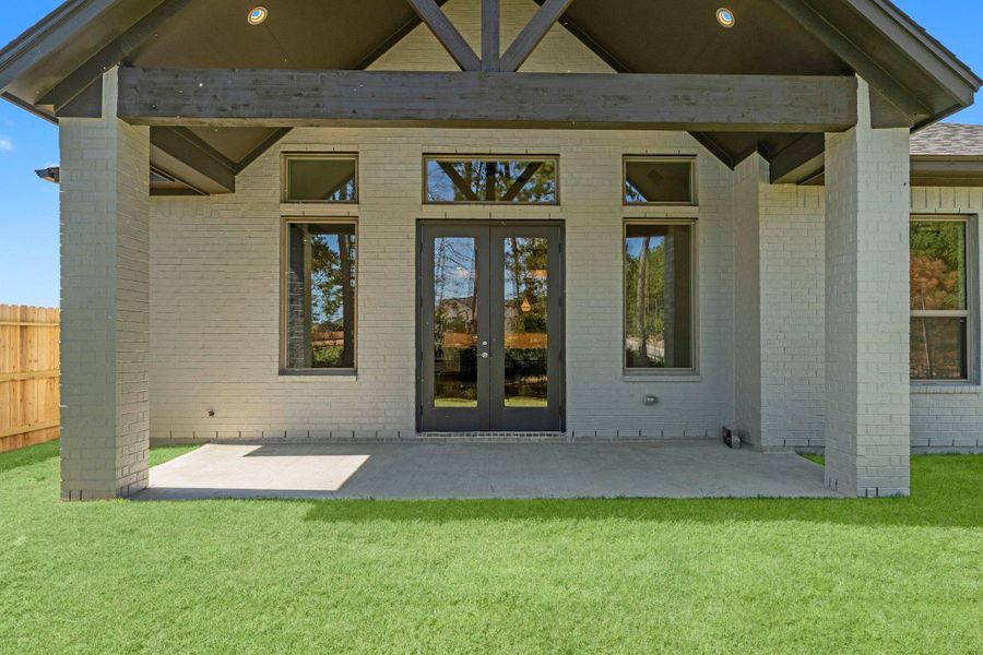 21' x 8' covered patio with exposed beams and recessed lighting. 21' x 8' covered patio with exposed beams and recessed lighting.