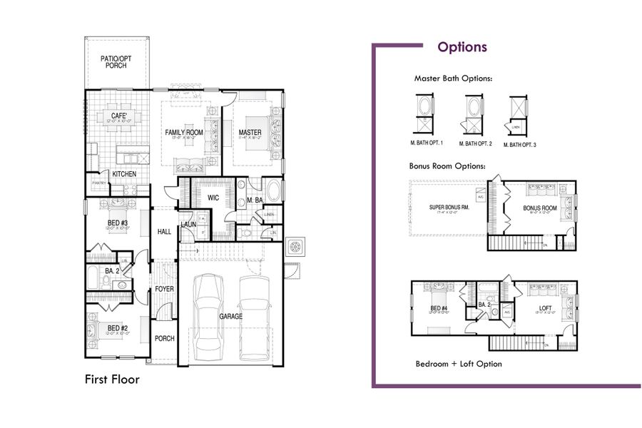 2D floor plan layout for the Andrews by Hunter Quinn Homes in Eagle Creek, Central, SC (Image 3).