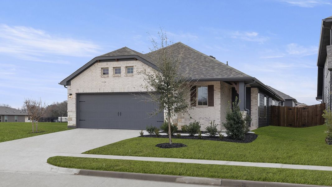 Front exterior of a new home in Keeneland 40s, Aubrey, TX, highlighting curb appeal (Image 21).