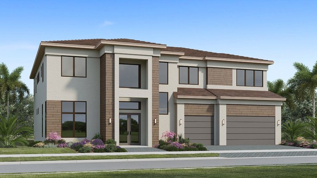 Front exterior of a new home in Whitmore Estates: The Oxford Collection, Lake Worth, FL, highlighting curb appeal (Image 1).