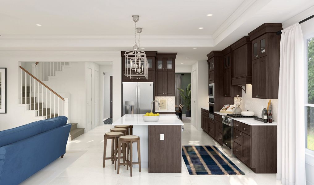 Kitchen with upper glass cabinets