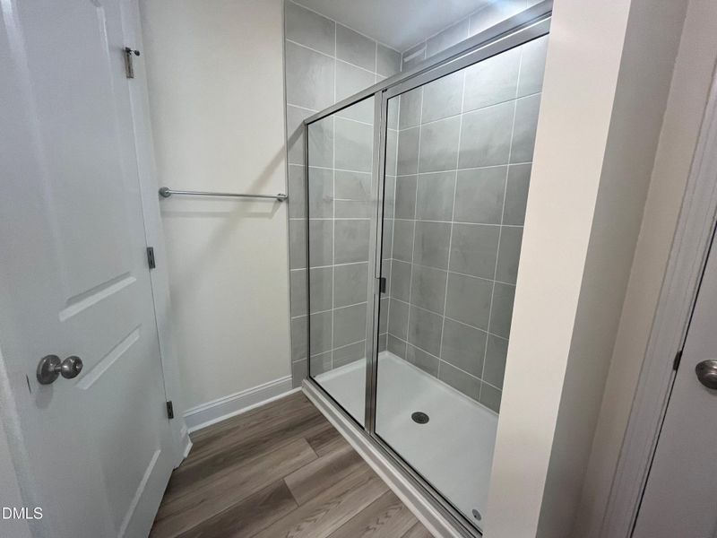 Spacious walk in tiled shower