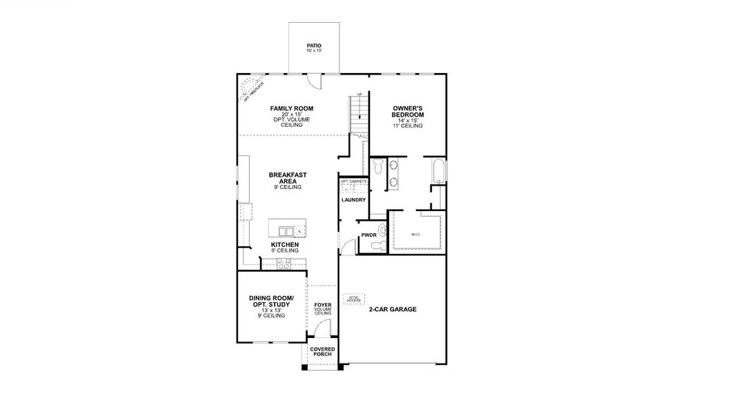 2D floor plan layout for the Whitley by M/I Homes in Chaparral Park, Oak Point, TX (Image 3).