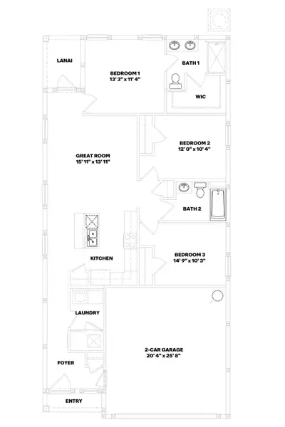 2D floor plan layout for the Downing II by D.R. Horton in Emerson Pointe, Ocala, FL (Image 3).