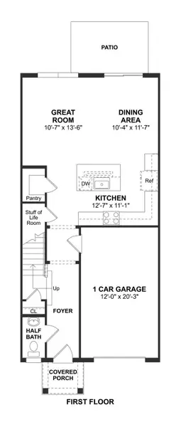 2D floor plan layout for the Ocala by K. Hovnanian® Homes in Aspire at Canter Creek Townhomes, Davenport, FL (Image 3).